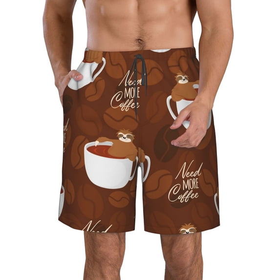 Bixox Men's Cute Sloths Bear Relaxing In Coffee Cup printing Casual Classic Fit Short Summer Beach Shorts