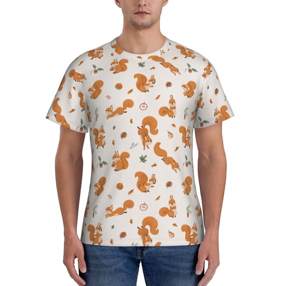 Bixox Men's Cute Squirrel Fall Printed Short Sleeve Skinny Athletic T-Shirt