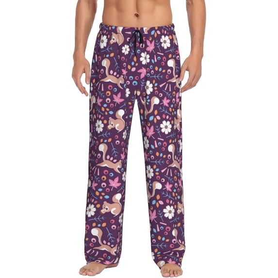 Bixox Men's Cute Squirrel Floral Patterned Pajama Pants with Pockets Lounge Clothes for Home