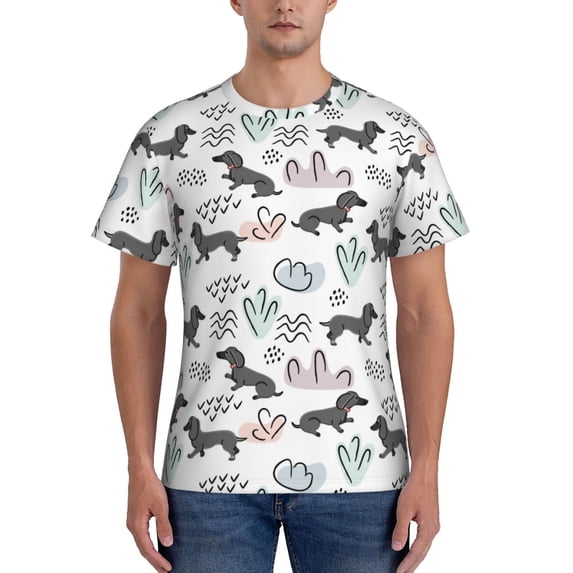 Bixox Men's Dachshund Dog Puppy Printed Short Sleeve Skinny Athletic T-Shirt