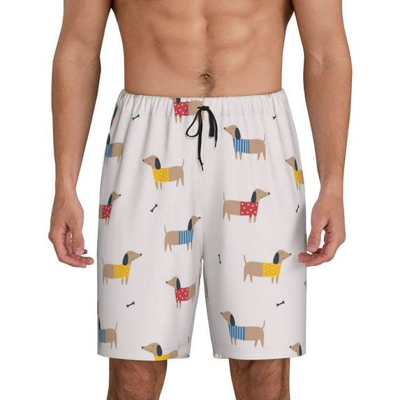 Bixox Men's Dachshund Dog Puppy printed lightweight casual shorts, soft sleep shorts with pockets.