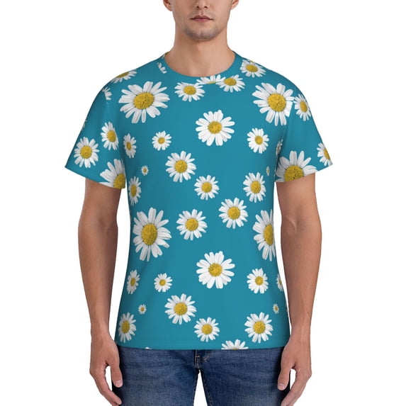 Bixox Men's Daisies Flowers Printed Short Sleeve Skinny Athletic T-Shirt
