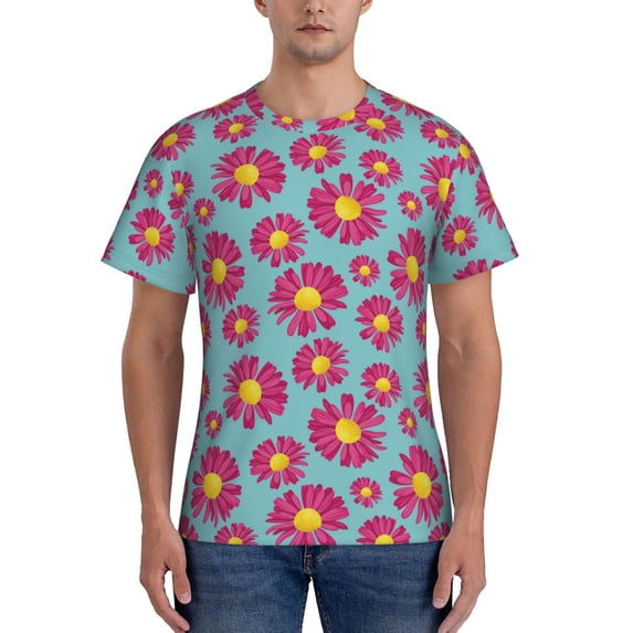 Bixox Men's Daisies Flowers Printed Short Sleeve Skinny Athletic T-Shirt