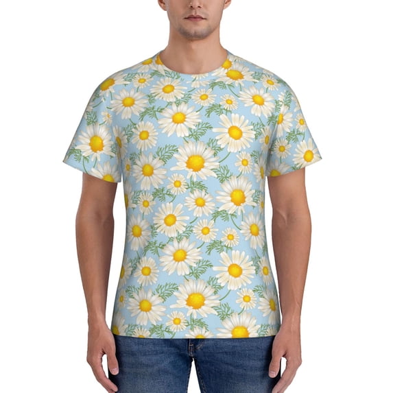 Bixox Men's Daisies Flowers Printed Short Sleeve Skinny Athletic T-Shirt