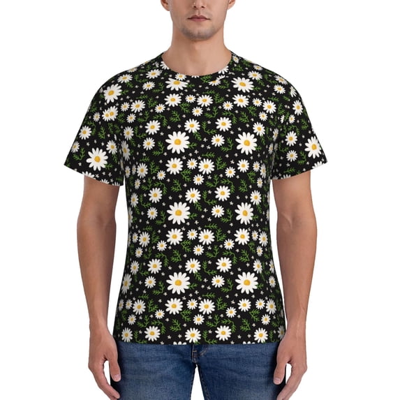Bixox Men's Daisy Printed Short Sleeve Skinny Athletic T-Shirt