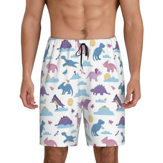 Bixox Men's Dinosaur printed lightweight casual shorts, soft sleep shorts with pockets.