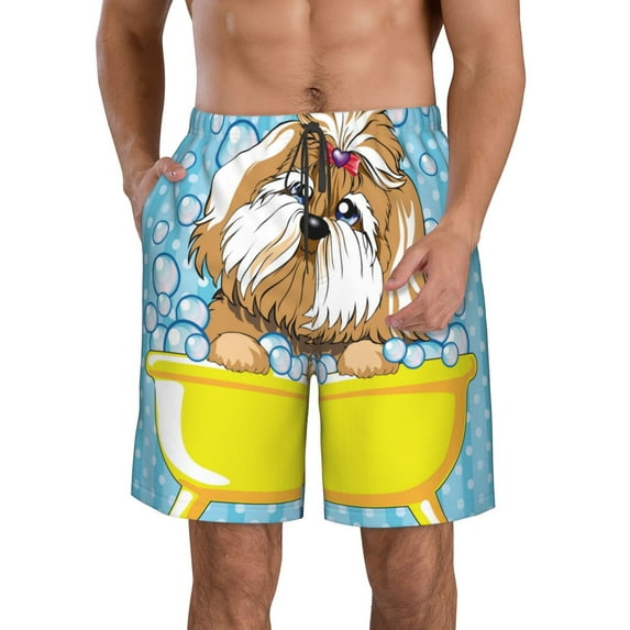 Bixox Men's Dog Takes a Bath in the Bathtub printing Casual Classic Fit Short Summer Beach Shorts