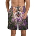 thumbnail image 1 of Bixox Men's Dog in Lavender Flowers printing Casual Classic Fit Short Summer Beach Shorts, 1 of 6