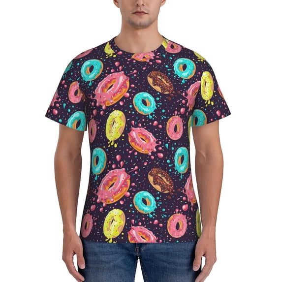 Bixox Men's Donuts1 Printed Short Sleeve Skinny Athletic T-Shirt