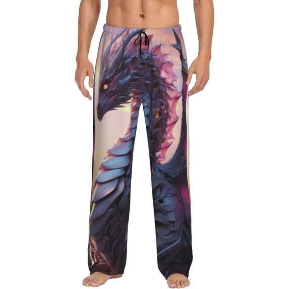 Bixox Men's Dragon Patterned Pajama Pants with Pockets Lounge Clothes for Home