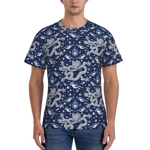 Bixox Men's Dragon Printed Short Sleeve Skinny Athletic T-Shirt