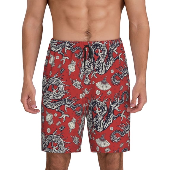 Bixox Men's Dragons2 printed lightweight casual shorts, soft sleep shorts with pockets.