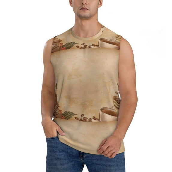 Bixox Men's Engraved Coffee On Kraft Paper Printed Shirt Sleeveless Fitness Tank Top-Medium