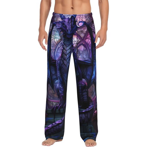 Bixox Men's Fantasy Dragon In Cathedral Patterned Pajama Pants with Pockets Lounge Clothes for Home