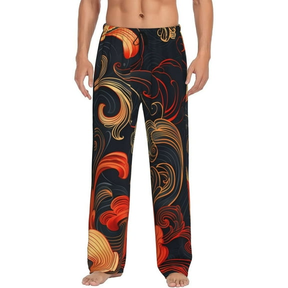 Bixox Men's Fiery Floral Pattern Patterned Pajama Pants with Pockets Lounge Clothes for Home