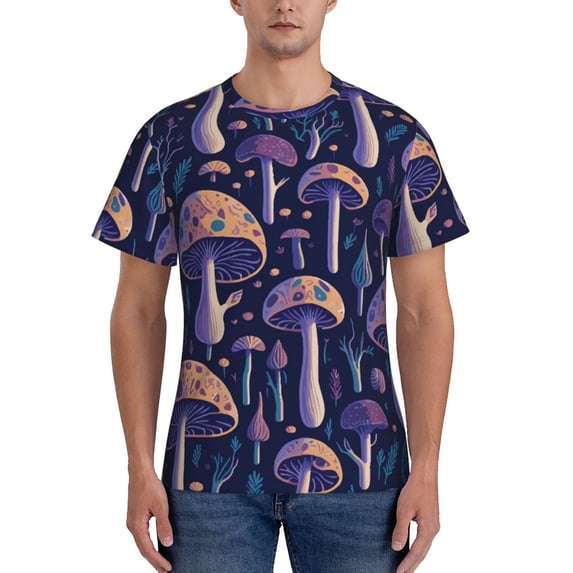 Bixox Men's Floral Hippie Mushrooms Printed Short Sleeve Skinny Athletic T-Shirt