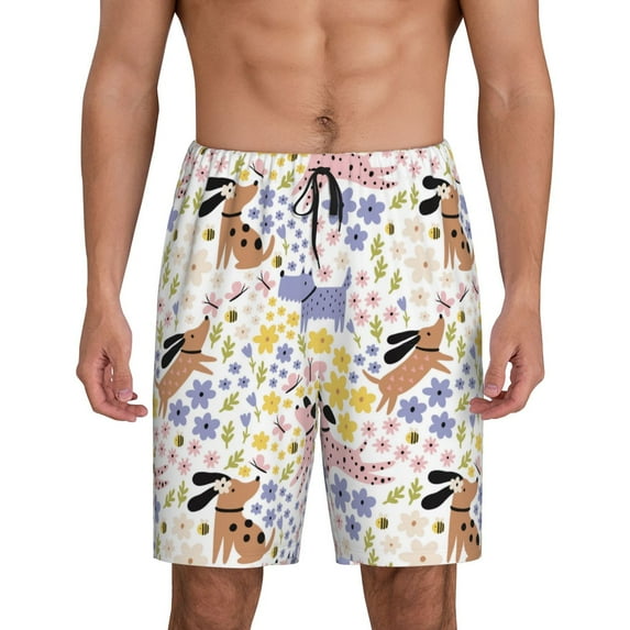 Bixox Men's Floral Puppy printed lightweight casual shorts, soft sleep shorts with pockets.