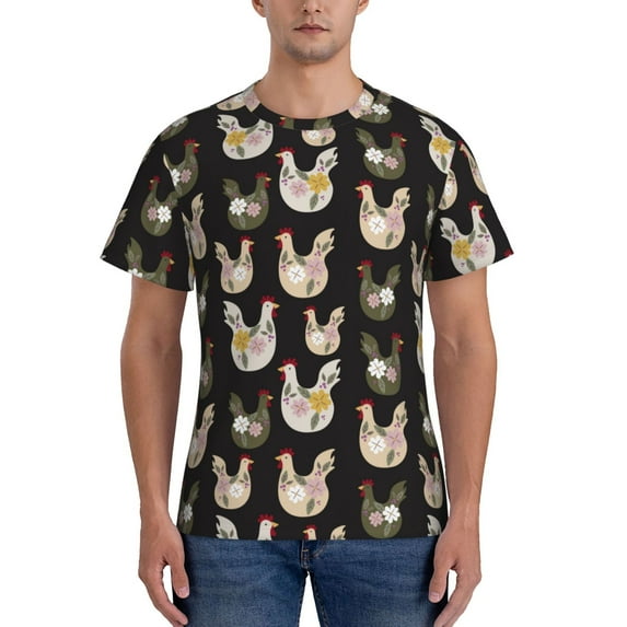 Bixox Men's Flowe Rooster Printed Short Sleeve Skinny Athletic T-Shirt