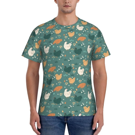 Bixox Men's Flowe Rooster Printed Short Sleeve Skinny Athletic T-Shirt