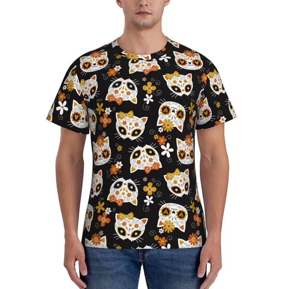 Bixox Men's Flower Fox Printed Short Sleeve Skinny Athletic T-Shirt