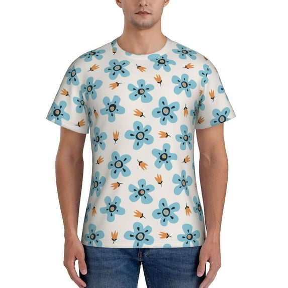 Bixox Men's Flower Leaves Printed Short Sleeve Skinny Athletic T-Shirt