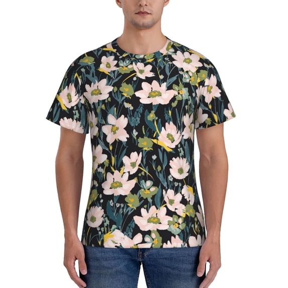 Bixox Men's Flowers Printed Short Sleeve Skinny Athletic T-Shirt