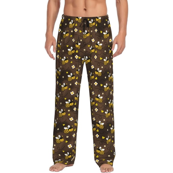 Bixox Men's Flying Furry Honey Bees Patterned Pajama Pants with Pockets Lounge Clothes for Home