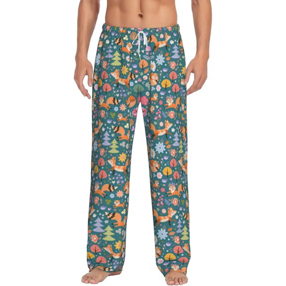 Bixox Men's Foxes and Birds in Forest Patterned Pajama Pants with Pockets Lounge Clothes for Home