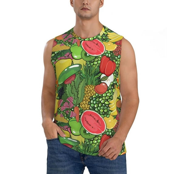 Bixox Men's Fruits Vegetables And Berries Printed Shirt Sleeveless Fitness Tank Top-3X-Large