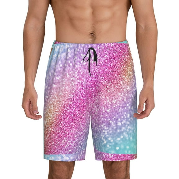 Bixox Men's Fun Rainbow Pink printed lightweight casual shorts, soft sleep shorts with pockets.