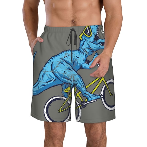 Bixox Men's Fun Riding Dinosaur printing Casual Classic Fit Short Summer Beach Shorts