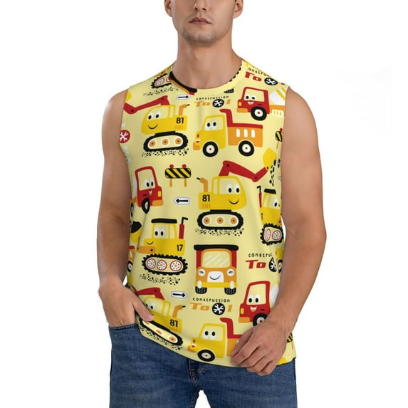 Bixox Men's Funny Construction Vehicles Printed Shirt Sleeveless Fitness Tank Top-3X-Large