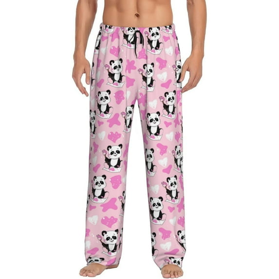 Bixox Men's Funny Panda Draws A Heart Patterned Pajama Pants with Pockets Lounge Clothes for Home