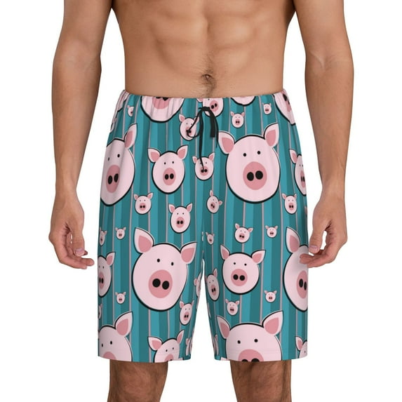 Bixox Men's Funny Pig Faces printed lightweight casual shorts, soft sleep shorts with pockets.