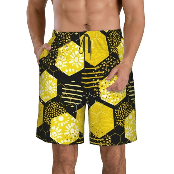 Bixox Men's Geometric Pattern with Bee printing Casual Classic Fit Short Summer Beach Shorts