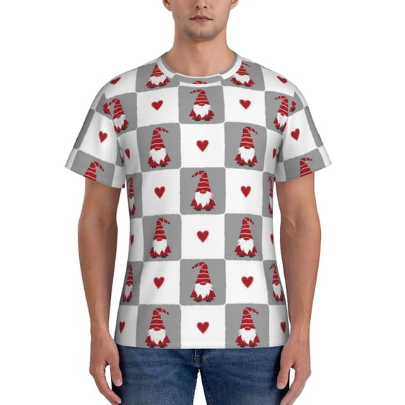 Bixox Men's Gnomes and Hearts Printed Short Sleeve Skinny Athletic T-Shirt