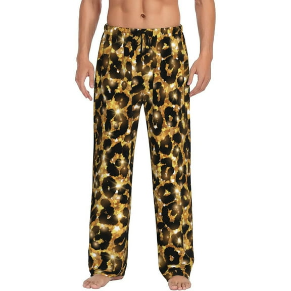 Bixox Men's Gold Glitter Leopard Patterned Pajama Pants with Pockets Lounge Clothes for Home