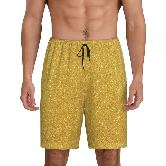 Bixox Men's Gold Shiny printed lightweight casual shorts, soft sleep shorts with pockets.