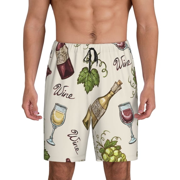 Bixox Men's Grapes Bbottles Wine printed lightweight casual shorts, soft sleep shorts with pockets.