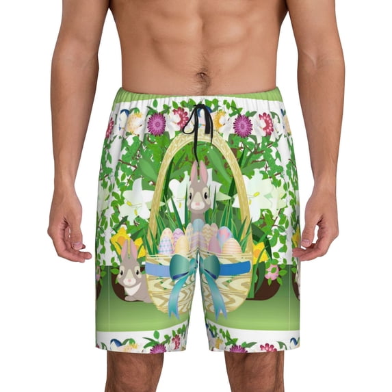 Bixox Men's Graphic Easter Easter Basket printed lightweight casual shorts, soft sleep shorts with pockets.