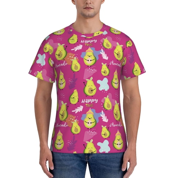 Bixox Men's Green Avocado Printed Short Sleeve Skinny Athletic T-Shirt