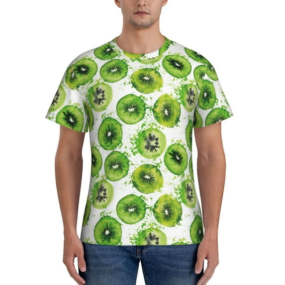 Bixox Men's Green Kiwi Printed Short Sleeve Skinny Athletic T-Shirt