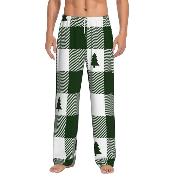 Bixox Men's Green White Lumberjack Plaid Patterned Pajama Pants with Pockets Lounge Clothes for Home