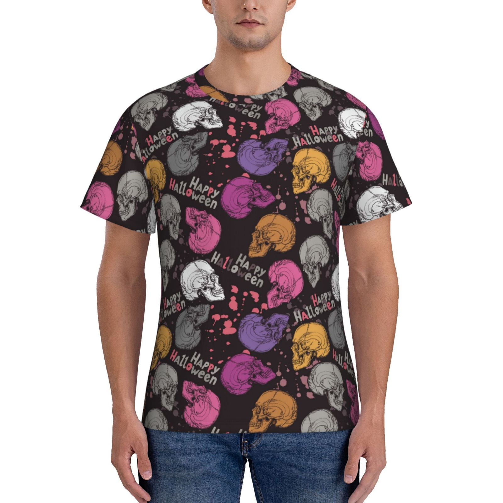 Bixox Men's Halloween Skeleton Printed Short Sleeve Skinny Athletic T 