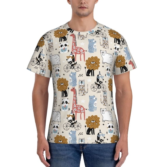 Bixox Men's Hand Drawn Animals Printed Short Sleeve Skinny Athletic T-Shirt
