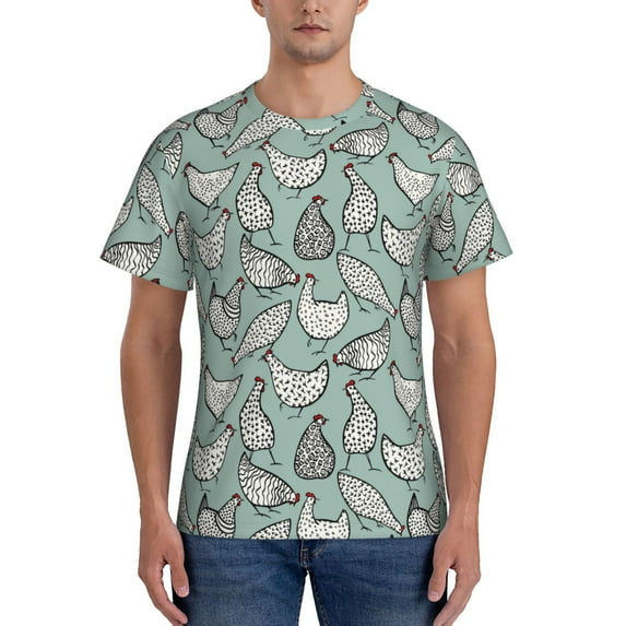 Bixox Men's Hand Drawn Chickens Printed Short Sleeve Skinny Athletic T-Shirt