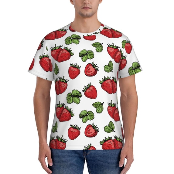 Bixox Men's Hand Drawn Strawberry Printed Short Sleeve Skinny Athletic T-Shirt