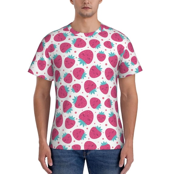 Bixox Men's Hand Drawn Strawberry Printed Short Sleeve Skinny Athletic T-Shirt