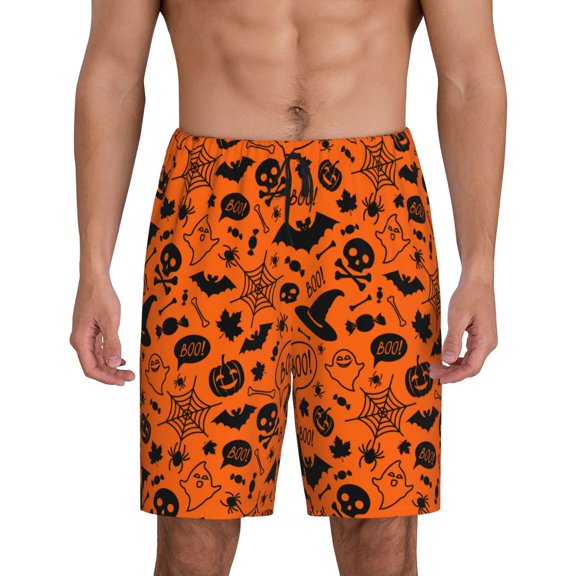 Bixox Men's Happy Halloween 6 printed lightweight casual shorts, soft sleep shorts with pockets.