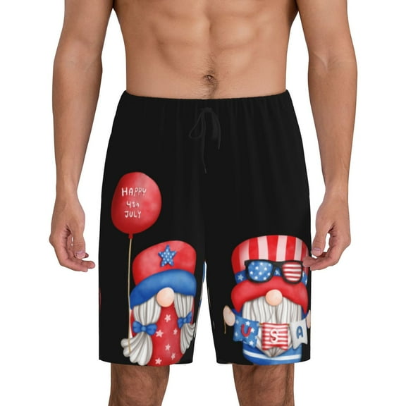 Bixox Men's Happy Independence Day Gnome printed lightweight casual shorts, soft sleep shorts with pockets.
